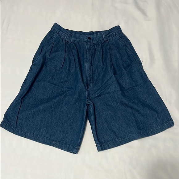 Vintage Time & Place High Rise Pleated Wide Leg Denim Shorts - Picture 1 of 3